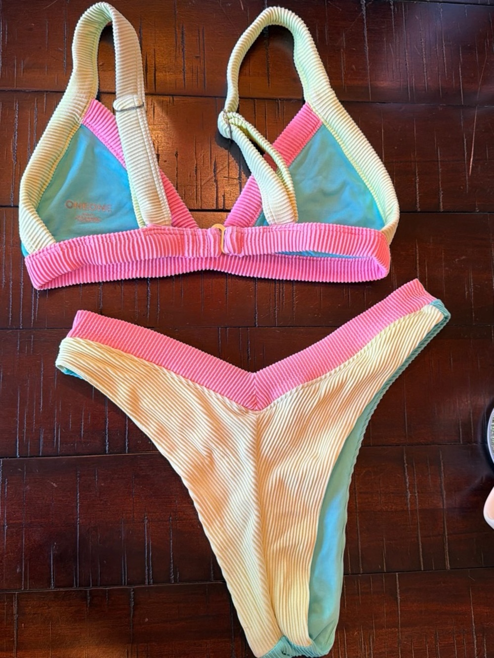 ONEONE Pastel Ribbed Bikini Set - Powder Blue & Bubblegum Pink - Picture 5 of 5